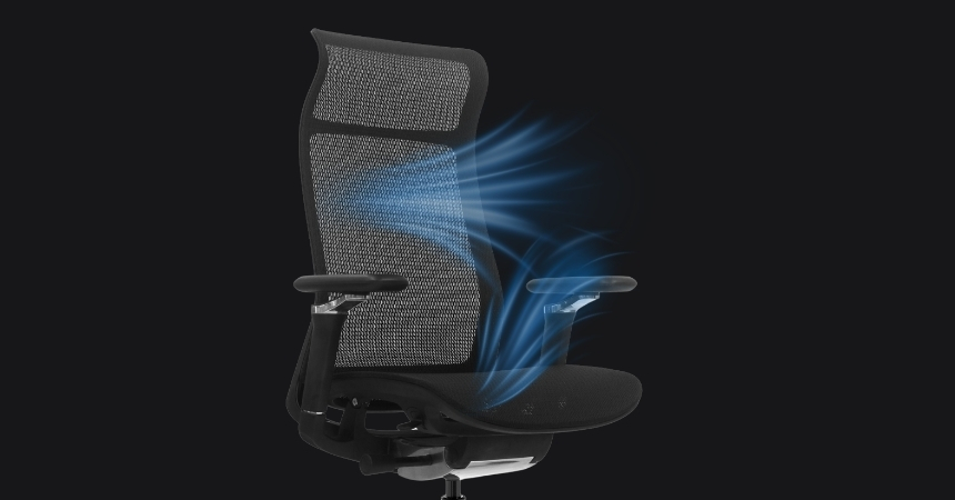 Fotel ergonomiczny biurowy ERGONAUT AERO czarny przeplyw powietrza wentylacja